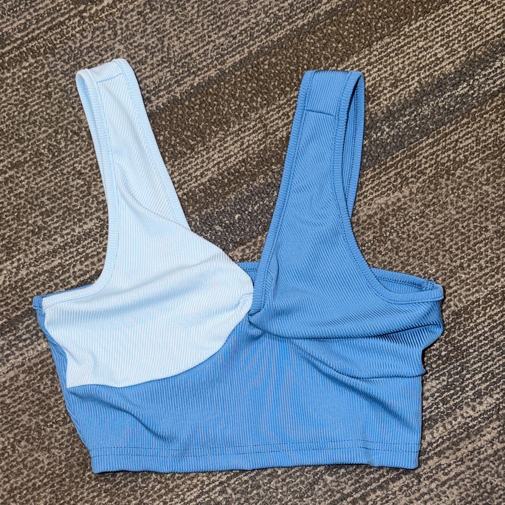 SHEIN Blue and White Ribbed Crop Top